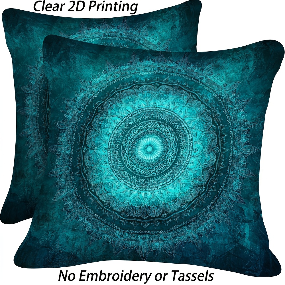 TEMU 2 Teal Mandala Design Pillow Covers, Double-sided Printed, Suitable For Decorating Living Rooms, Sofas, And Bedrooms, Reversible, Without Pillow