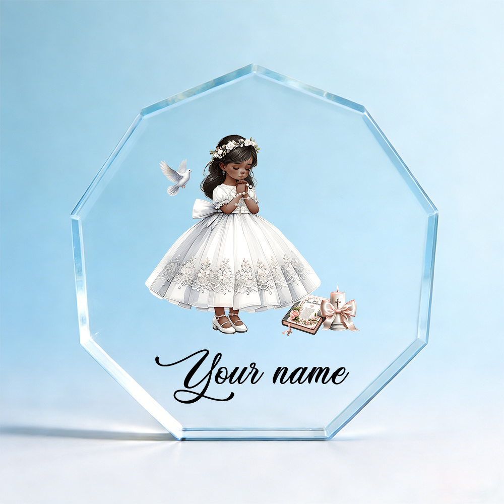 TEMU 2d Flat, Decorative Plaque & Signs, First Communion Girl With Pattern Custom Acrylic Decor, Religious Milestone Ornament, Personalized Plaque,