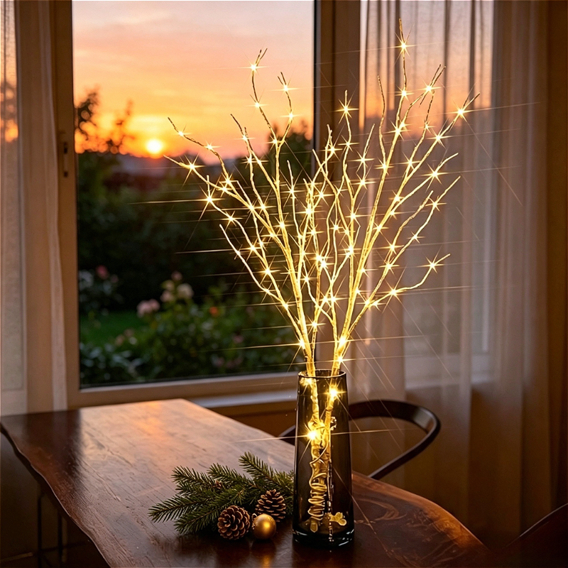 TEMU Branches de bouleau lumineuses fil - Lampe à phosphorescentes pour Noël et le Nouvel An, pièce d'accent décorative chic pour table et coin