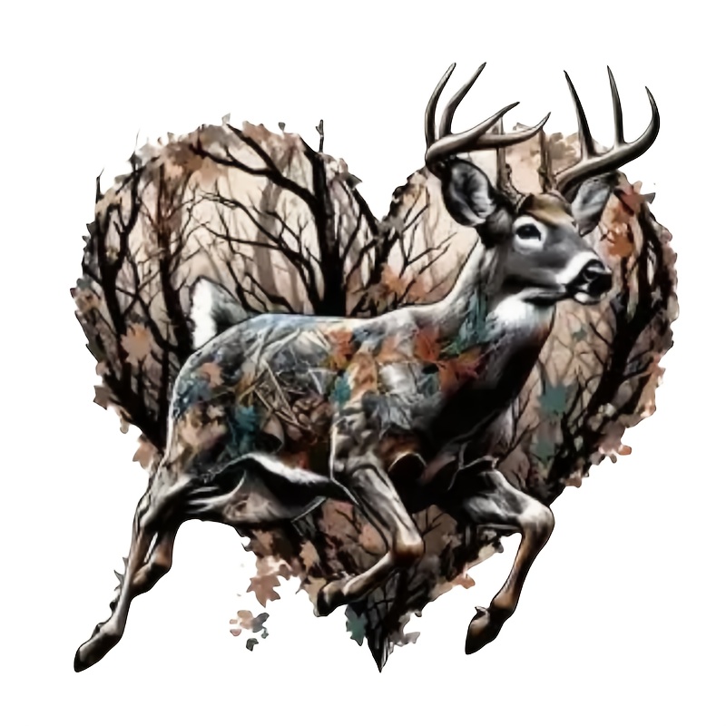 TEMU Deer Hunting Action Iron-on Transfer Stickers- Realistic Leaping Deer& Design, Durable Vinyl Diy Heat Transfers For T-shirts, Jackets, Jeans,