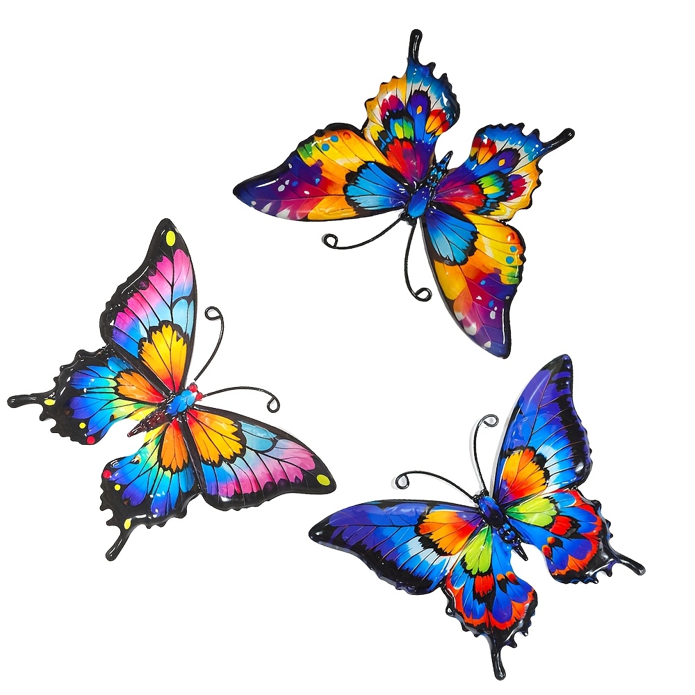 TEMU 2D Flache 3-teilige Schmetterling Wanddekorationen, Wandbehang, Wanddeko für Zuhause, Geeignet für Garten, Wohnzimmer, Zimmer, Küche, Esszimmer,