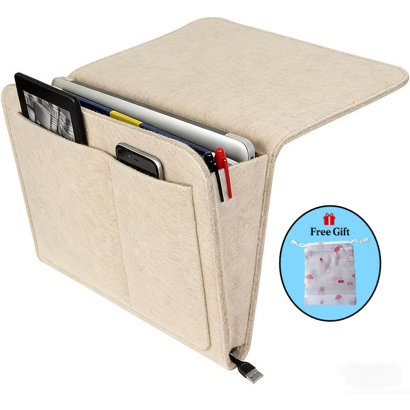 TEMU (1pc Storage Bag And 1pc Free Mushroom Storage Bag) Wall-mounted Bedside Storage Bag With Hanging Pockets - Felt Bedside Organizer For Books,