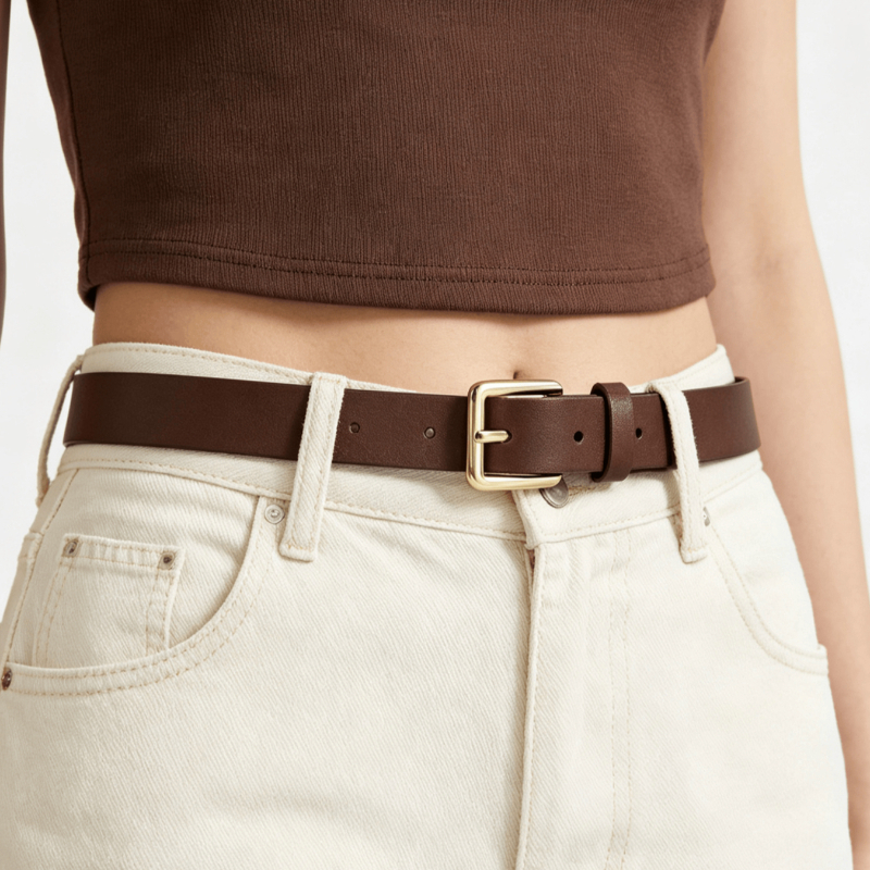 TEMU Nueva Cinturón de Lujo para Mujer, Cinturón de PU con Hebilla de Perno Metálico, Marca Familiar de Calidad, Cinturón de Diseñador, Cinturón de