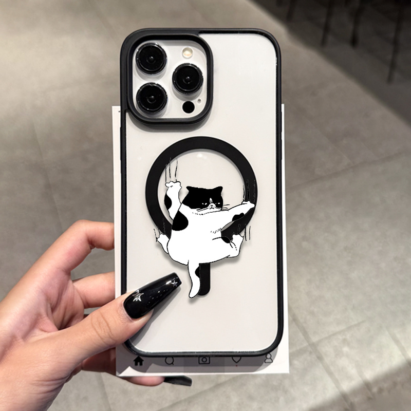 TEMU Phone Case - 1pc Cartoon Cat Phone Case For Iphone 13/14 Series Transparent Anti-fall Protective Case Personalized Stand For 13promax Full Edge
