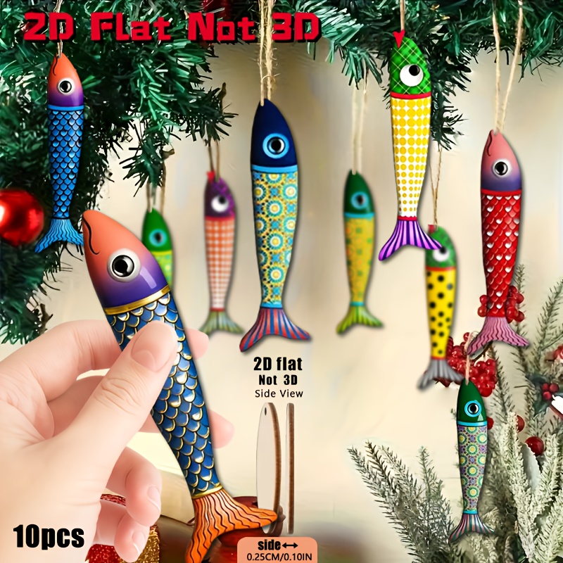 TEMU 2d Flat 10pcs Set Of Colorful Sardine Hanging Decorations, Christmas Decorations, Halloween Decorations