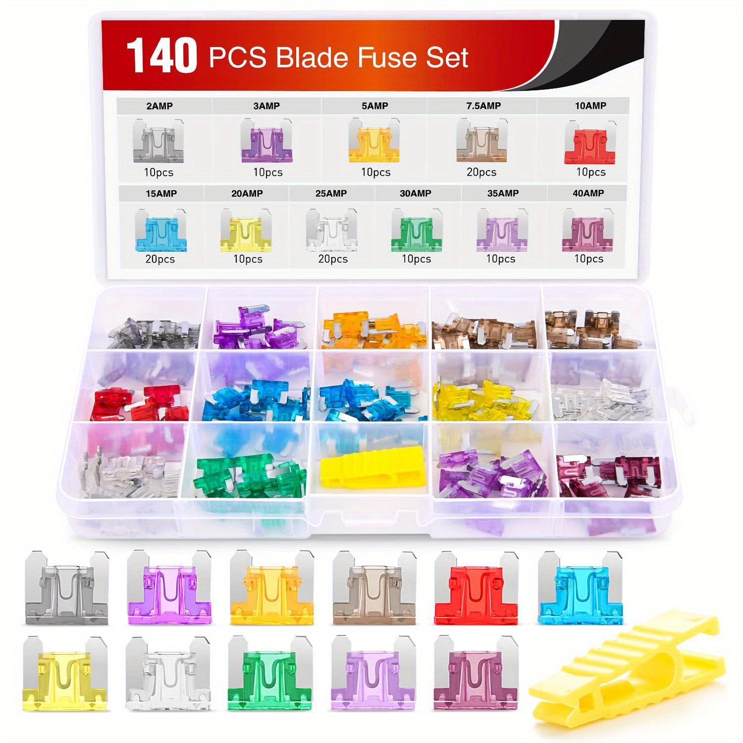 TEMU Nilight - 50014r 140pcs Low Profile Mini Blade Fuse Assortment, 2a 3a 5a 7.5a 10a 15a 20a 25a 30a 35a 40a Mini Blade Fuses For Truck Suv