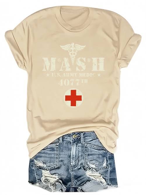 mas h 4077 print t shirt casual short sleeve round neck top for spring and summer womens wear
