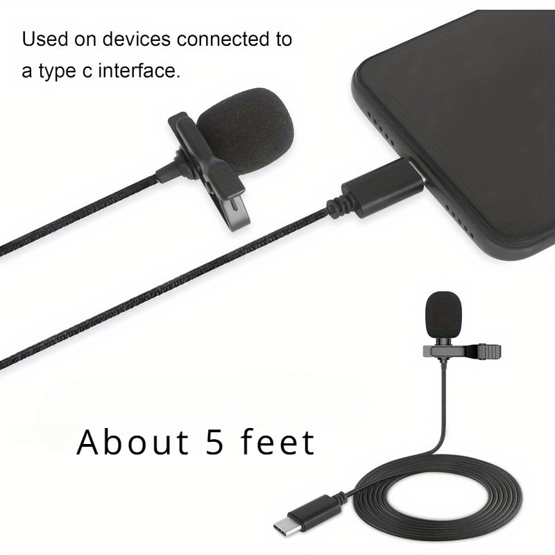 2pcs Type-C Lavalier Lapel Microphone Professional Omnidirectional Microphone 5FT Length For Vlogging Recording Living Room