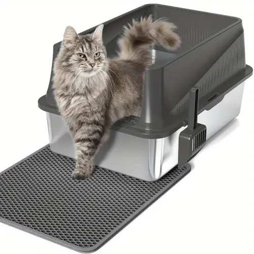 stainless steel litter box high sided enclosed cat litter boxes with shield metal litter box for large cats non stick anti leakage easy to clean included scoop and mat darkgrey