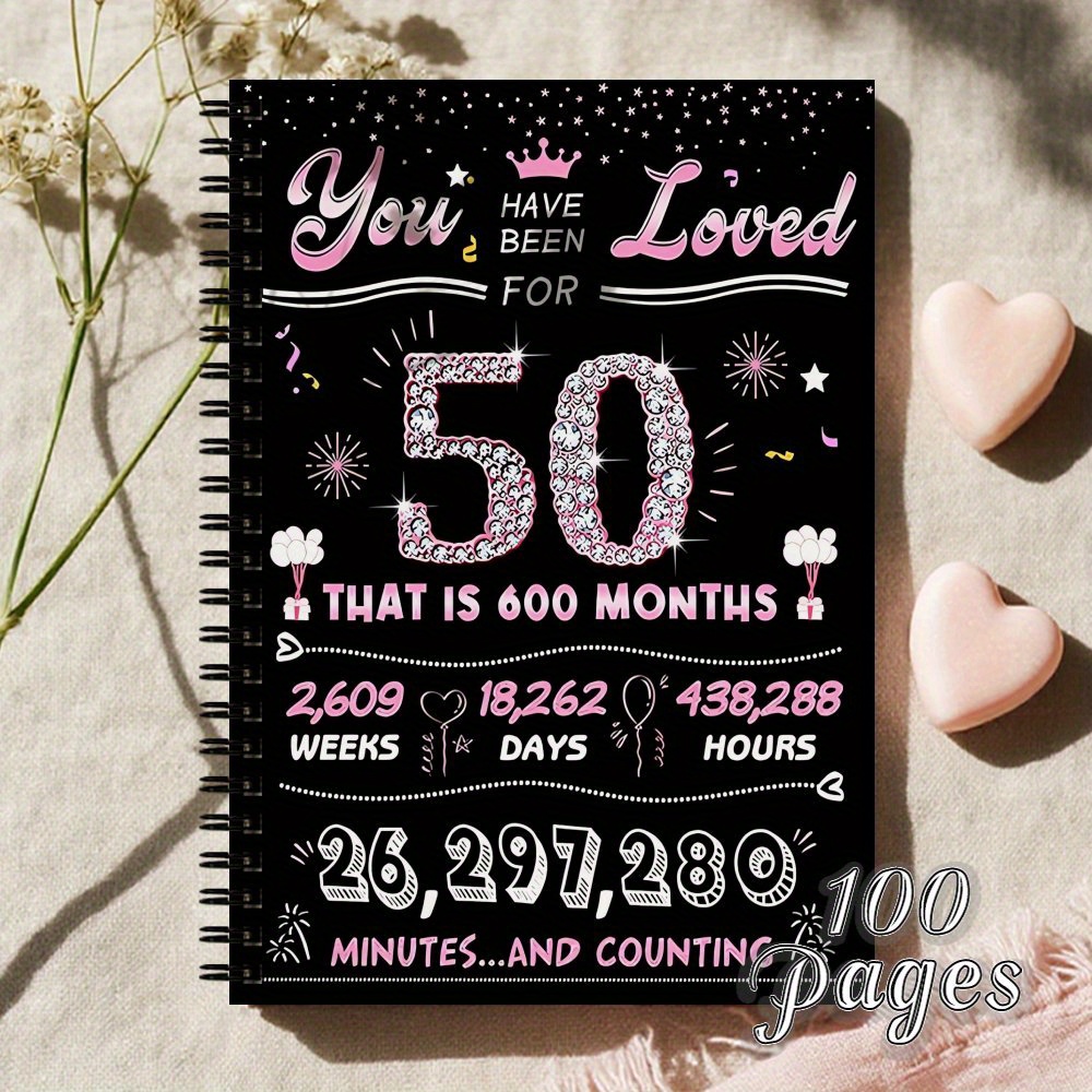 TEMU 1pc Shiny And Stylish 50th Birthday Spiral Notebook, Unique Keepsake Memory Journal, Funny Birthday Gift For Women Friend
