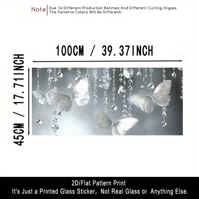 TEMU 2D Flat - 2D Flat - 2D/Flat . Mattierte Glasfolie Silberfarbenes Schmetterlingsmuster Fensterfolie, Durchscheinende PVC Adsorption Glas Tür- und
