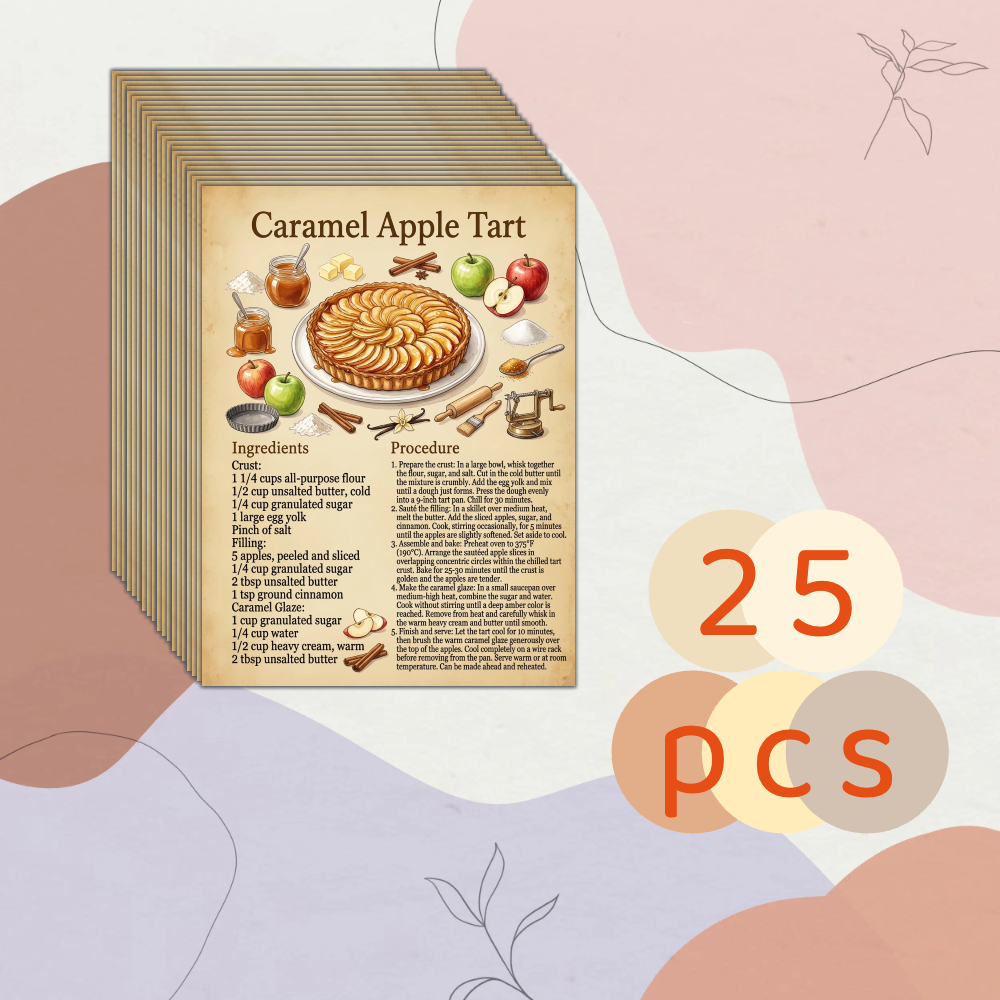 TEMU 25pcs Classic Baking Recipe Shell Cards, Vintage Dessert Food Flashcards, Suitable For Home Kitchen Use, Baking Night, Holiday Gatherings,