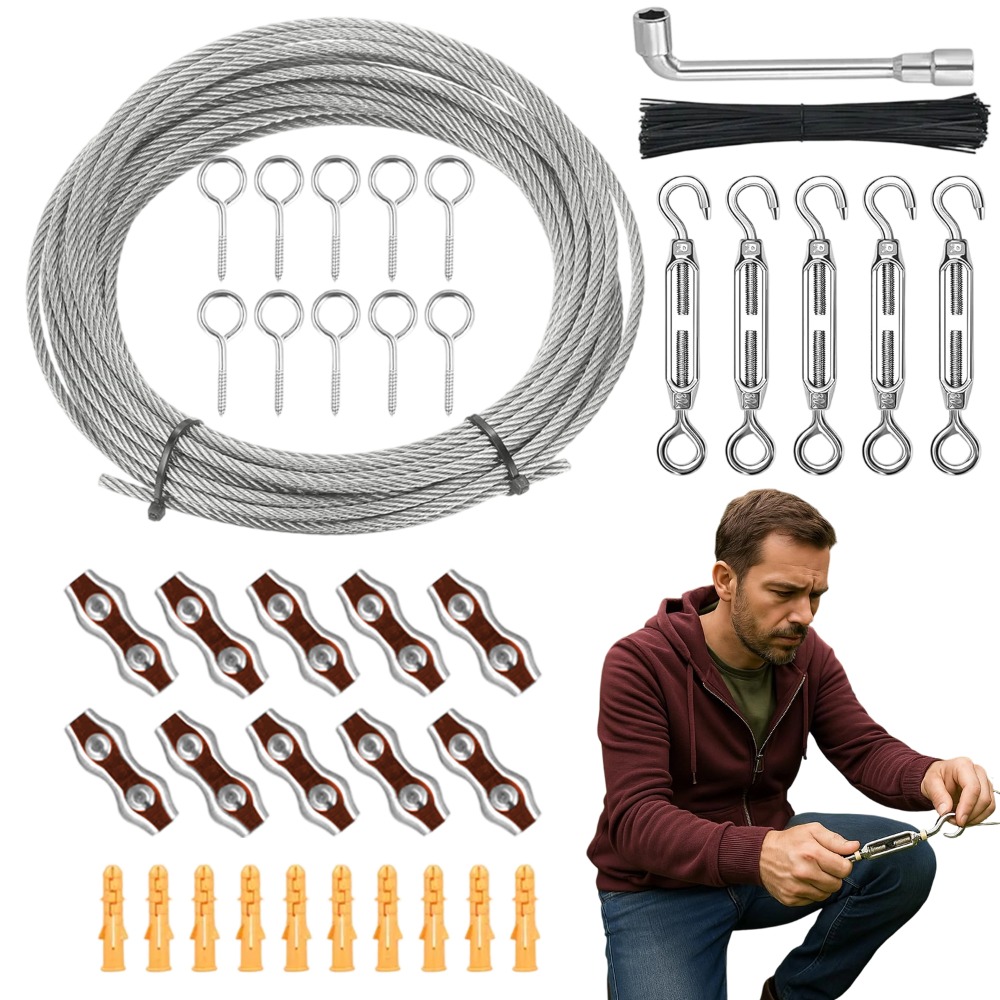 1pc 30m/3mm Stainless Steel Wire Rope, Width And Strength Adjustable To Needs, Used For Wire Scaffolding, Sunshade Sails, Garden Wall Installation, Etc