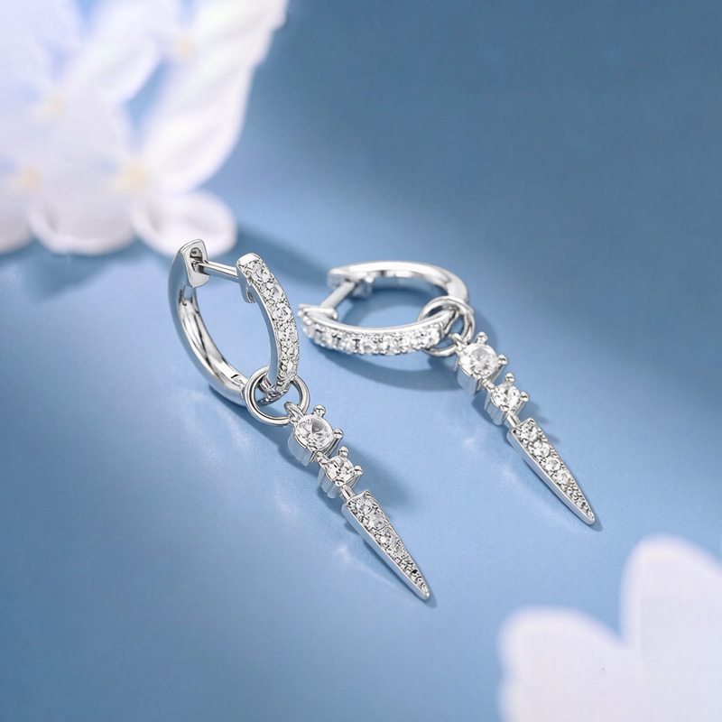 TEMU A Pair Of Elegant And Stylish Halo-style Earrings Featuring A Triangular Teardrop-shaped Pendant With Synthetic Synthetic Zirconia, Making Them