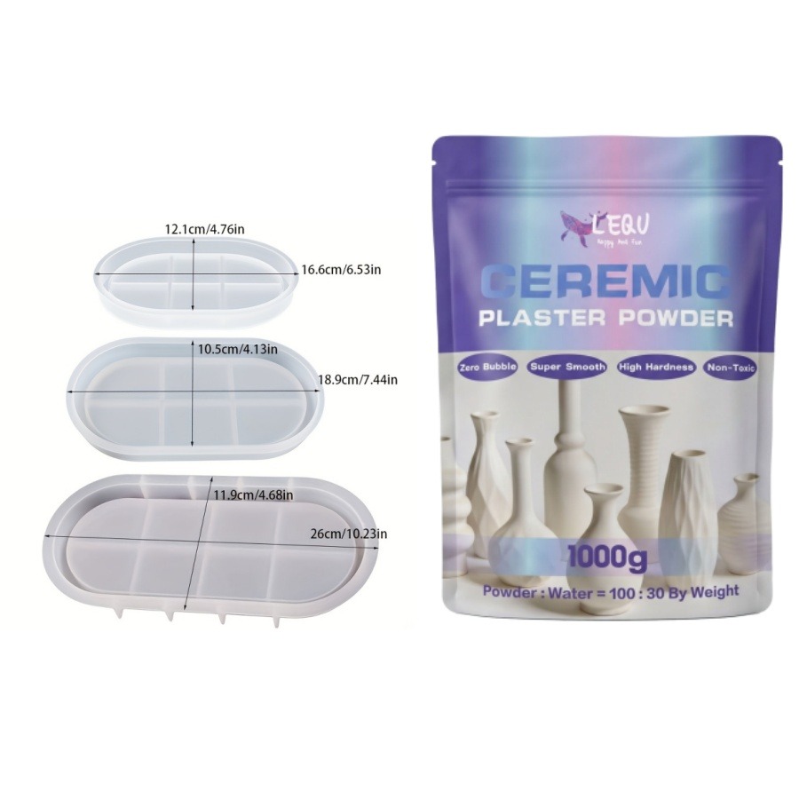 Image of 1kg Handmade Resin Modeling Gypsum Powder Set, Smooth Ceramic Gypsum, With Sizes Of Elliptical Molds, Suitable For Handmade Production Of Tray Decorations