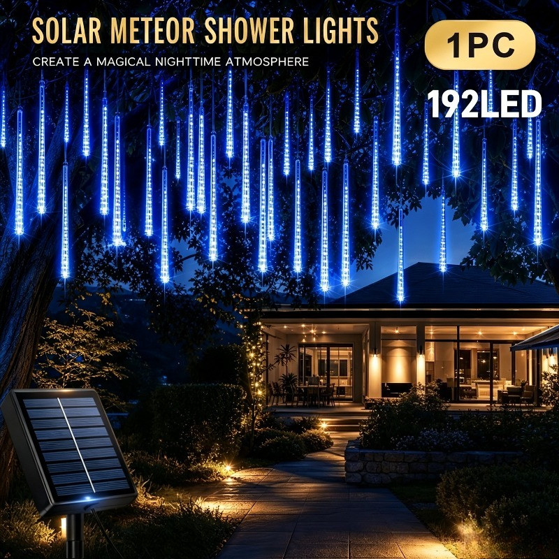 TEMU 192led Christmas New High-brightness Ambient Light Solar Meteor Shower Light | Smart Light Sensor With 8 Flashing Modes | Outdoor Courtyard