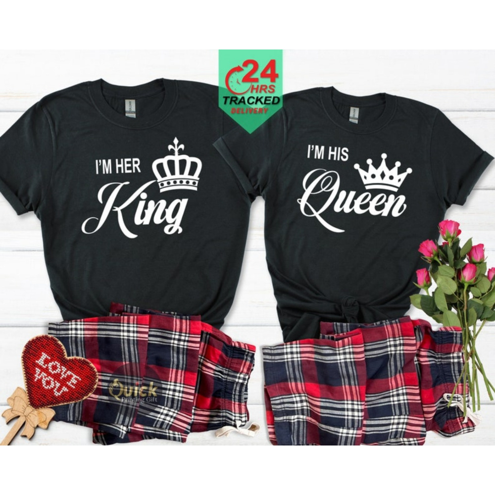 

Matching Tartan T-shirts For Couples - 100% Cotton, Crew Neck, Short Sleeve, One-sided Print, White - Valentine's Day And Christmas Gifts