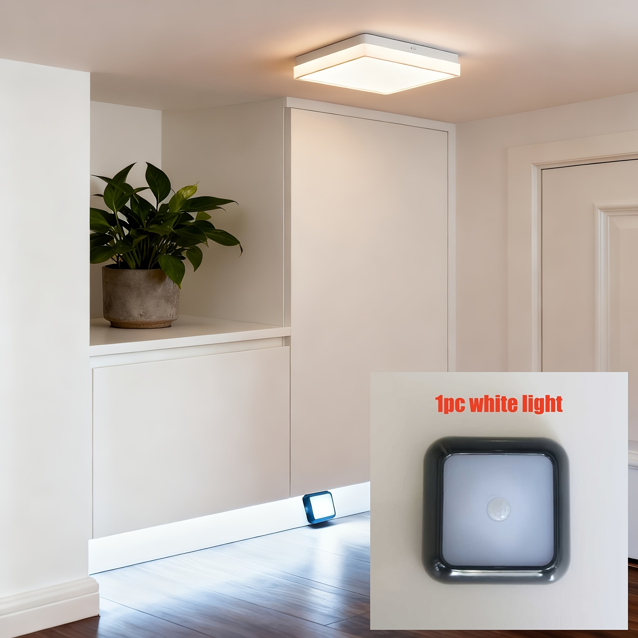 TEMU Luz de escalón con sensor de movimiento de 6 LED, atenuador y apagado automático, para escaleras, armario - Luz nocturna de techo con soporte