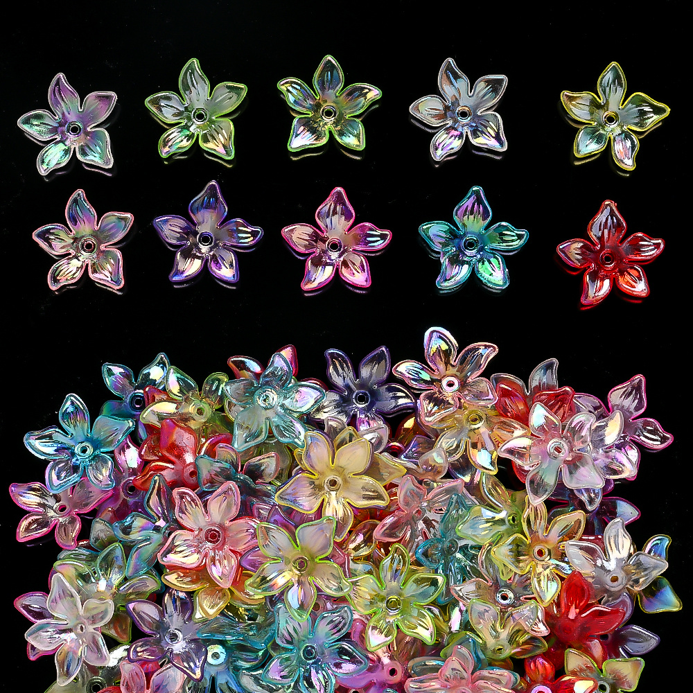 TEMU 50pcs 24mm-26mm Acrylic Flower Beads Ab Color-changing Transparent Petal Beads For Jewelry Making - Suitable For Handmade Bracelets, Necklaces,