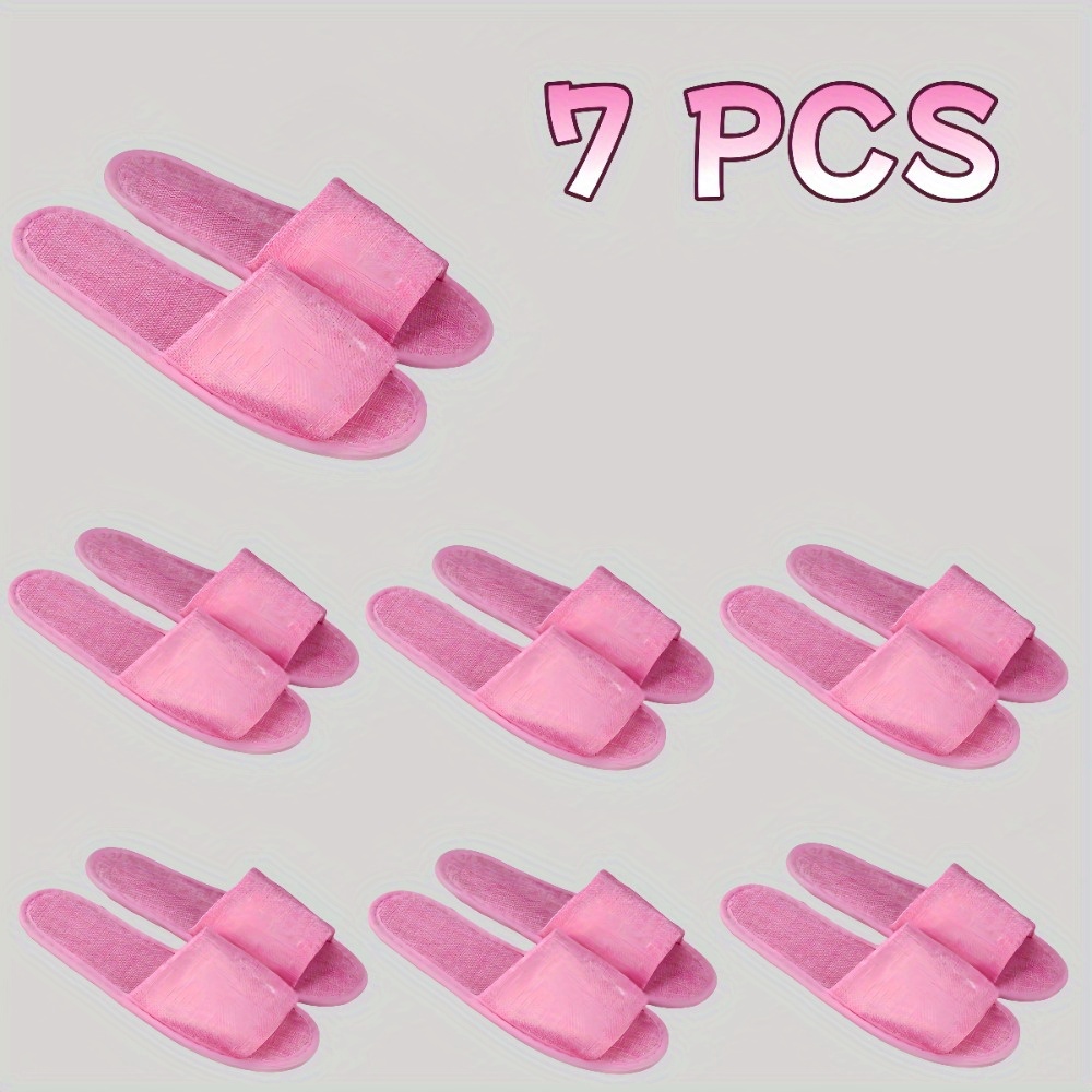 7pcs Disposable Slippers, Pink, For Spas, Hotels, B&bs And Homes | Comfortable Slippers, Non-slip Eva Sole