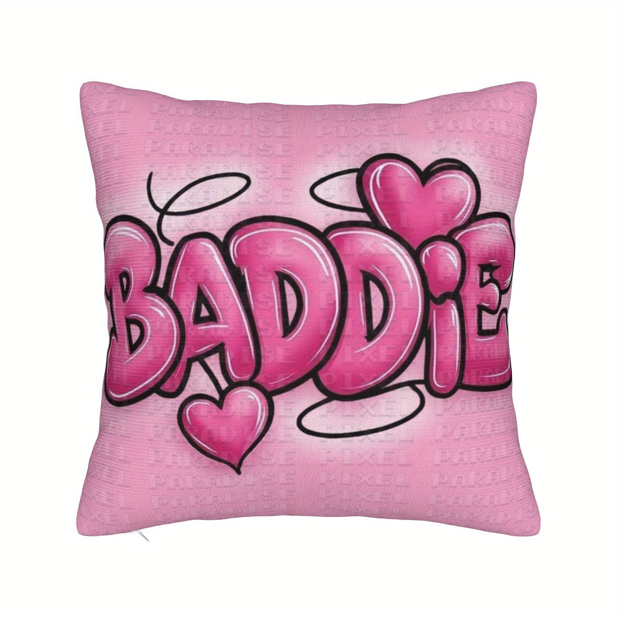 TEMU 2d Flat - Double-sided 1pc 2d Double-sided Usable Heart-shaped Pink Pattern Machine Washable Decorative Cushion With Zipper Closure Fashionable