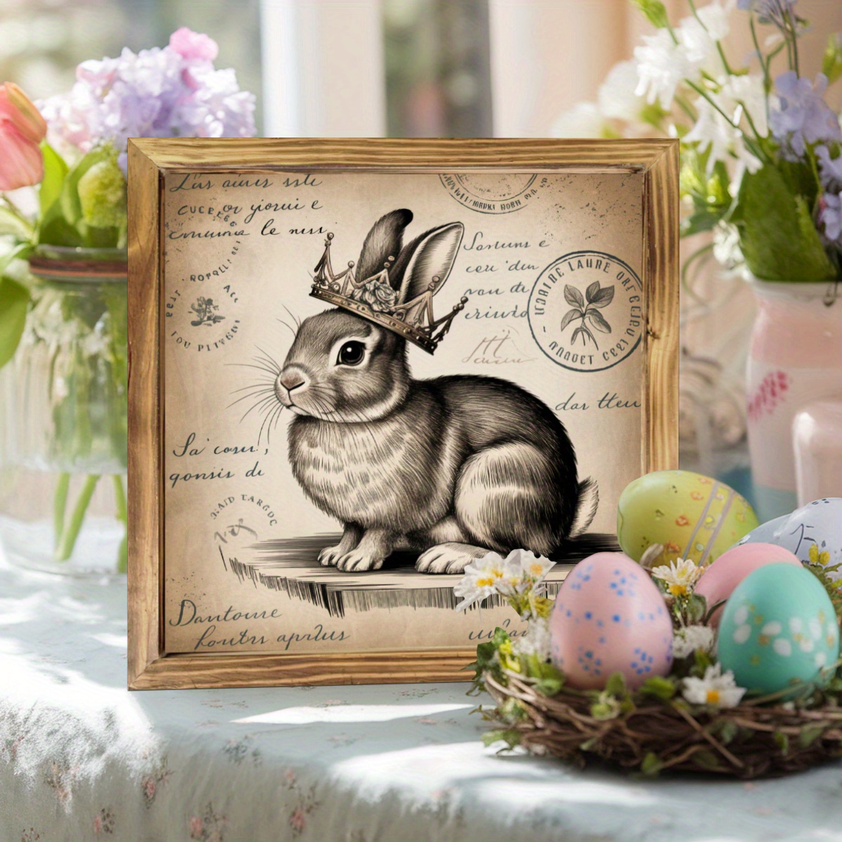 ON SALE!SDJMa Happy Easter Wooden Hanging Sign Easter Bunny Flower Sign