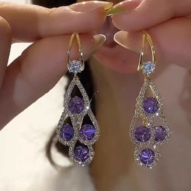 

Elegant Purple Rhinestone Tassel Earrings - , Alloy With 925 Silvery Posts For Women' & Party Wear