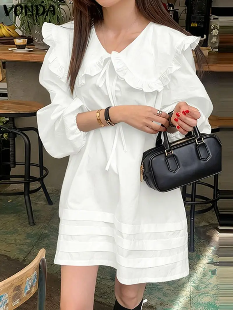 loose puff sleeve dress Women's Midi Dress With Puff Sleeves And Loose Lined
