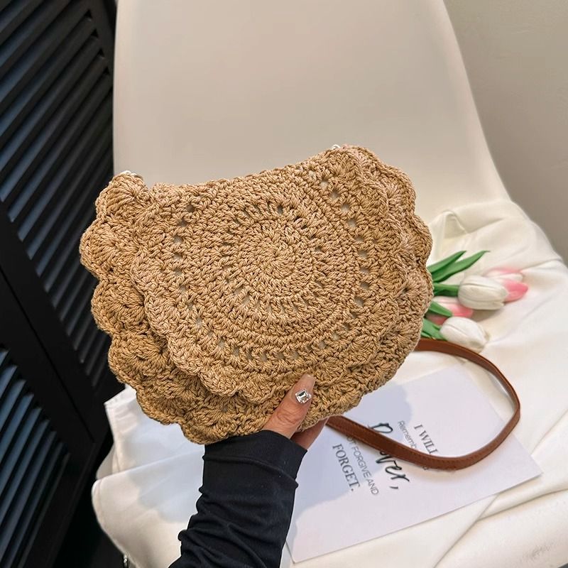 TEMU Women's Tote Bag - 2026 New Lace Round Versatile Shoulder Bag For Summer Trends - Beach Resort Bag - Gift For Ladies