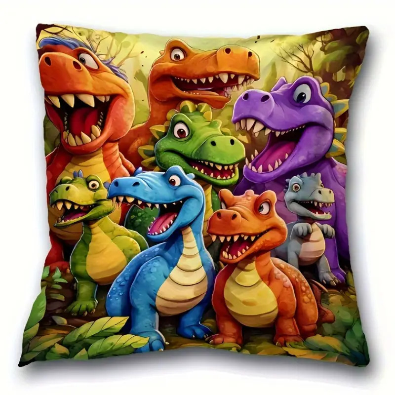TEMU 1pc Modern Abstract Dinosaur Family Pattern Pillowcase, Size 45cm*45cm, Made Of Soft And Smooth Polyester Short Plush Fabric With A Single-sided