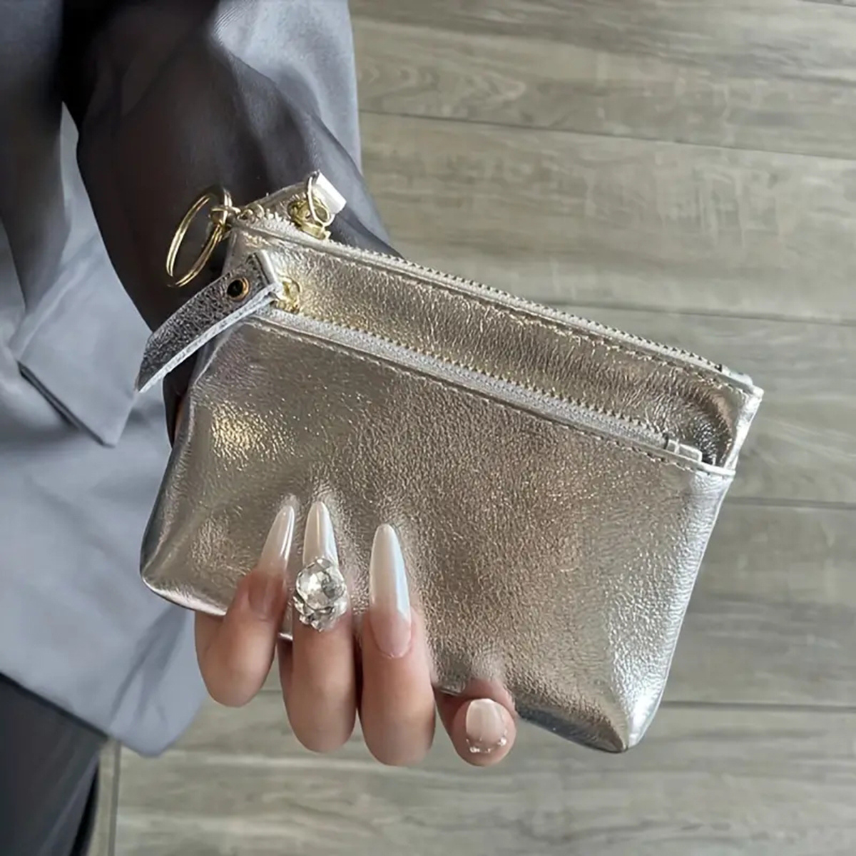 Pu Zipper Small Wallet Women's Mini Small Bag With Crack Pattern Key Bag Card Bag Coin Purse Pack