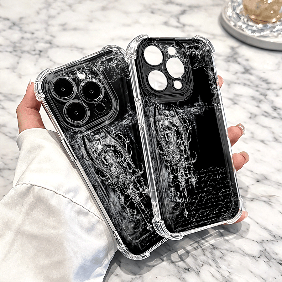 photo de l'article coque de téléphone - motif gothique noir - coque de téléphone transparente avec   anti-chute sur 4 côtés,   pour la compatibilité avec iphone 18 17 16 15 14 13 12 57/pro/pro max/ 