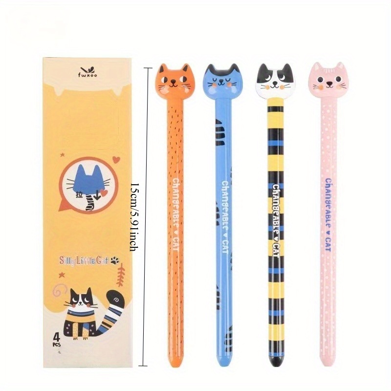 4pcs 1set four different colors of funny cats pull out gel pens decompression office   pens quick drying writing pens creative gel pens   used for writing and office work Product details 1