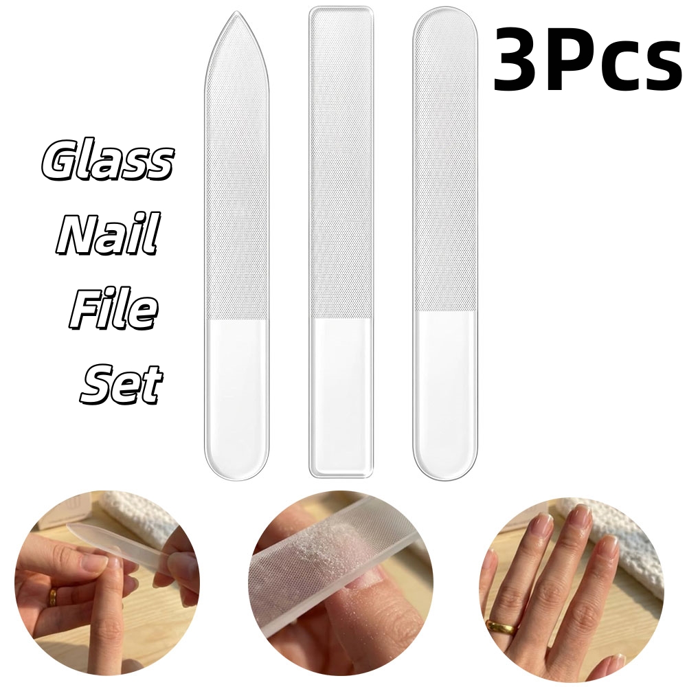 TEMU 3pcs Glass Nail File Set, Reusable Glass Nail Shiner, Portable Manicure Tool For Shaping And Polishing Nail Surface, Nail Care Supplies For Home