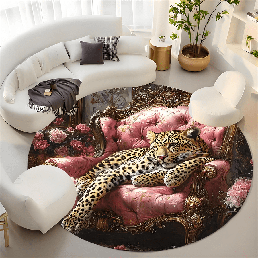 TEMU A Round Area Rug For The Living Room, Featuring A And A Leopard Pattern, Soft Indoor And Outdoor Welcome Mat, Suitable For Homes, Living Rooms,
