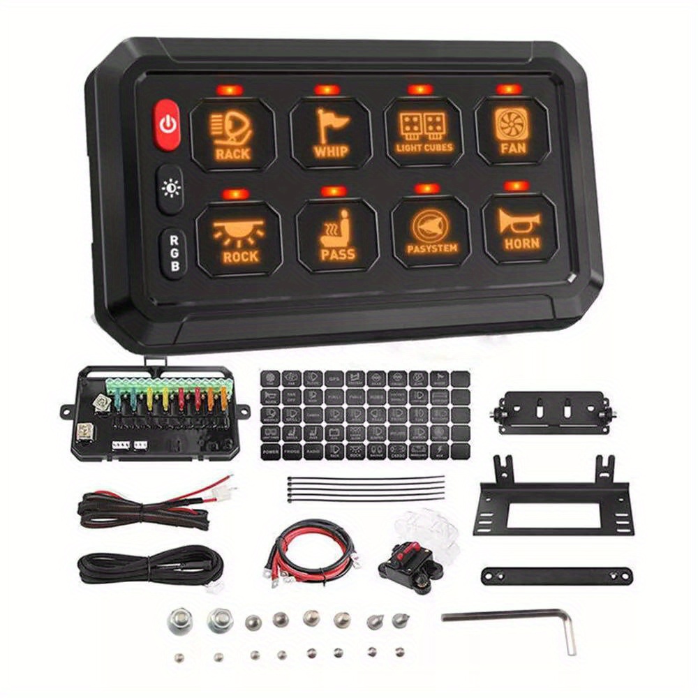 8 Gang Switch Panel with RGB Blacklight, Automatic Dimmable LED Switch Pod