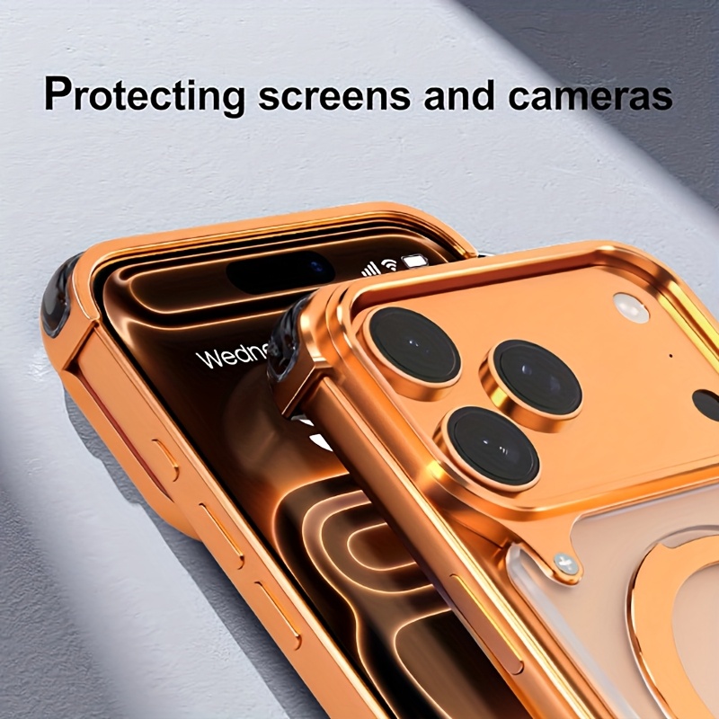 phone case casual transparent phone case for iphone 17 pro and 17 pro max with 360 rotate aluminum alloy stand ultra thin frameless design with anti drop protection   in   golden and orange Product details 7