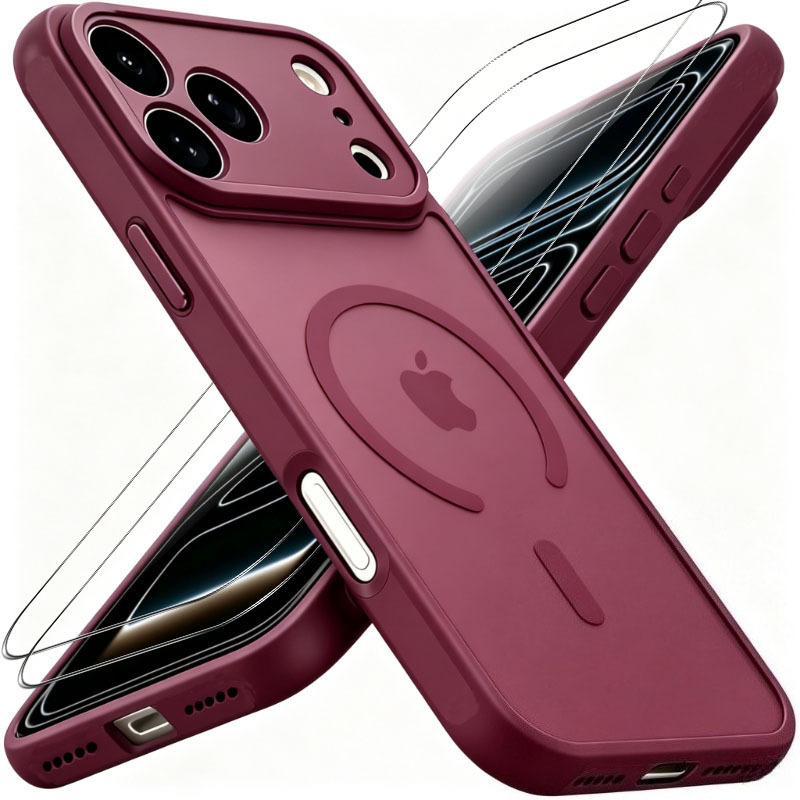 TEMU Étui de téléphone : 3 pièces (1 étui de téléphone + 2 protections d'écran en verre trempé HD) Étui magnétique de luxe avec d'objectif, mat et