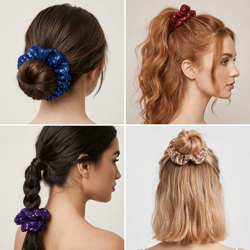 3pcs Random Color Sequin Mesh Glitter Scrunchies