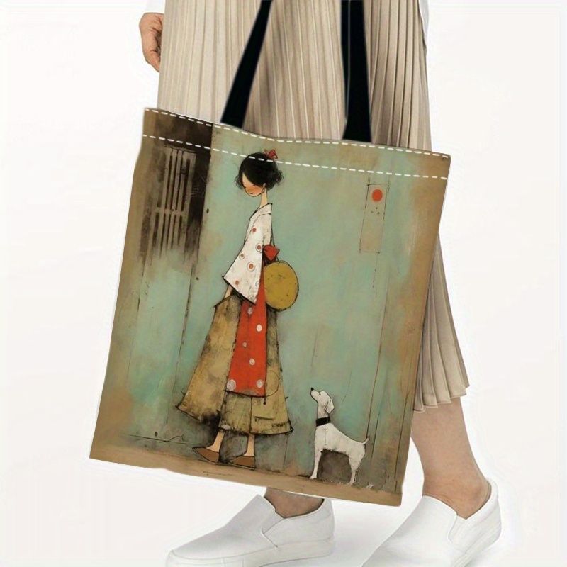 TEMU 1pc, 1pc Tote Bag Behind The Woman, Foldable Bag, Large Capacity Tote Bag, Double-sided Printed Reusable Tote Bag, High Capacity Durable Fixed