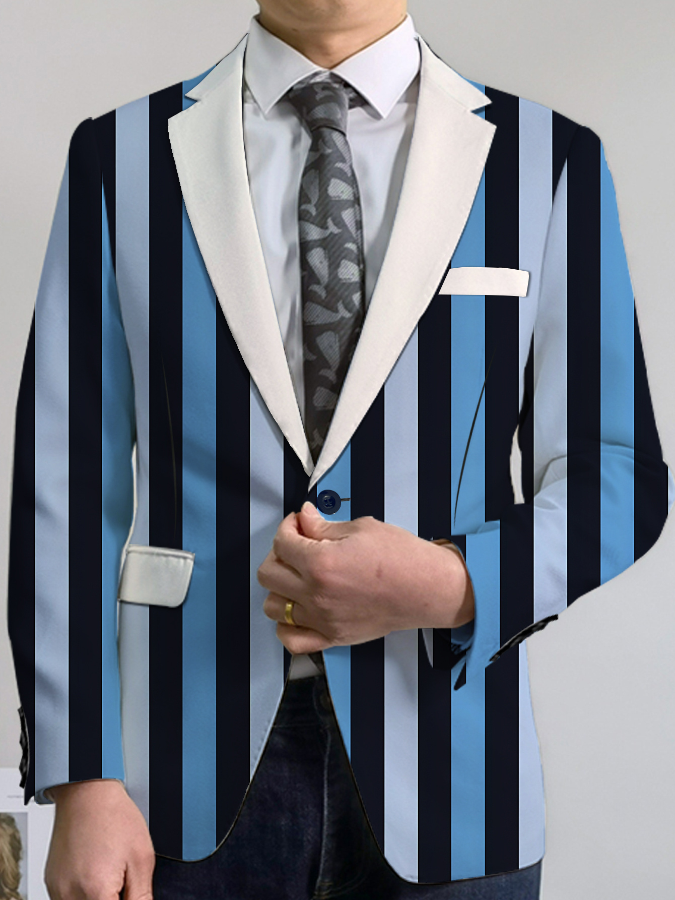 mens   trendy suit jacket blue 0