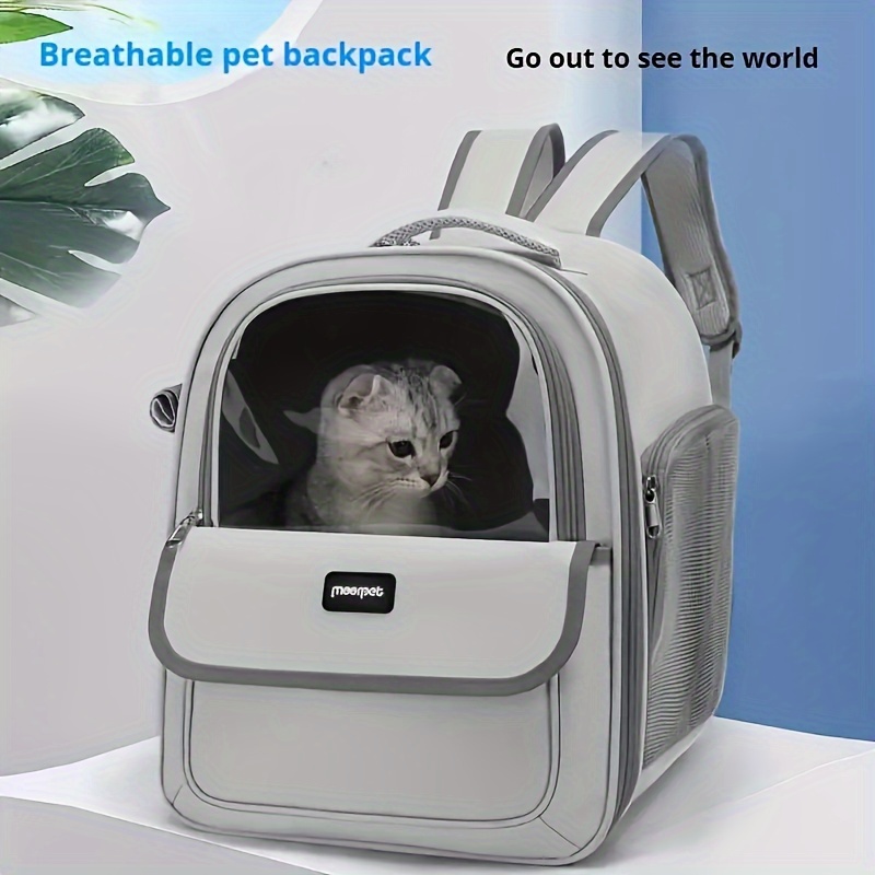 TEMU Sac à dos pour chat respirant et grande capacité avec à ouverture latérale - Matériau PVC durable, fermeture à glissière pour les voyages air