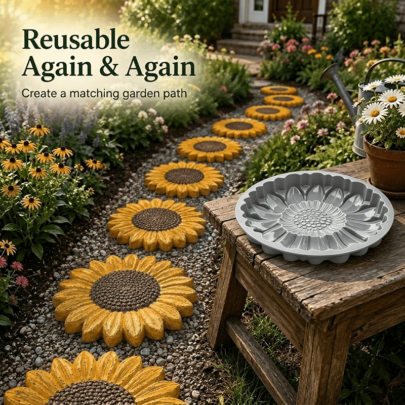 TEMU Sunflower Molds Gray 2pcs Set, Path Making Tools, Reusable Flower For Outdoor Courtyards, , And Lawns