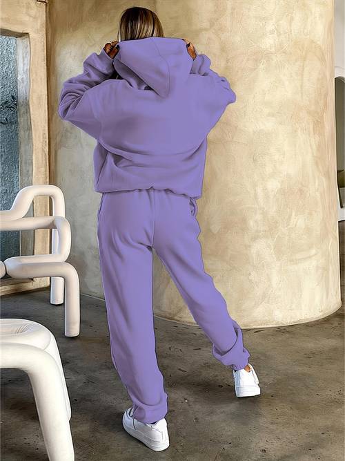 chic print womens hoodie and joggers set with kangaroo pocket casual sportswear machine washable