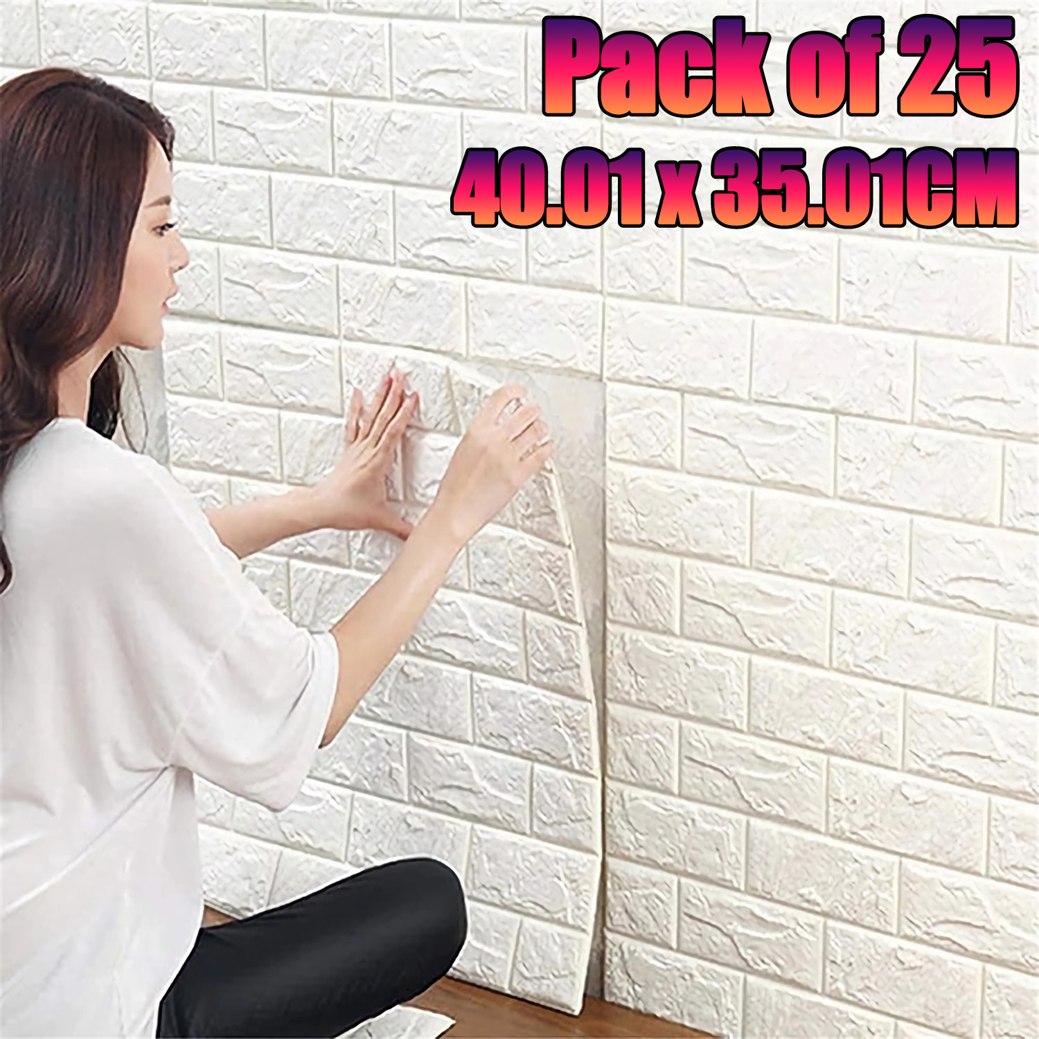 Image of 25pcs White Brick 3d Wall Panels | Foam Brick Paneling For Bedroom, Bathroom, Kitchen, Fireplace | Self-adhesive, Contemporary Style, 40.01 X 35.01cm