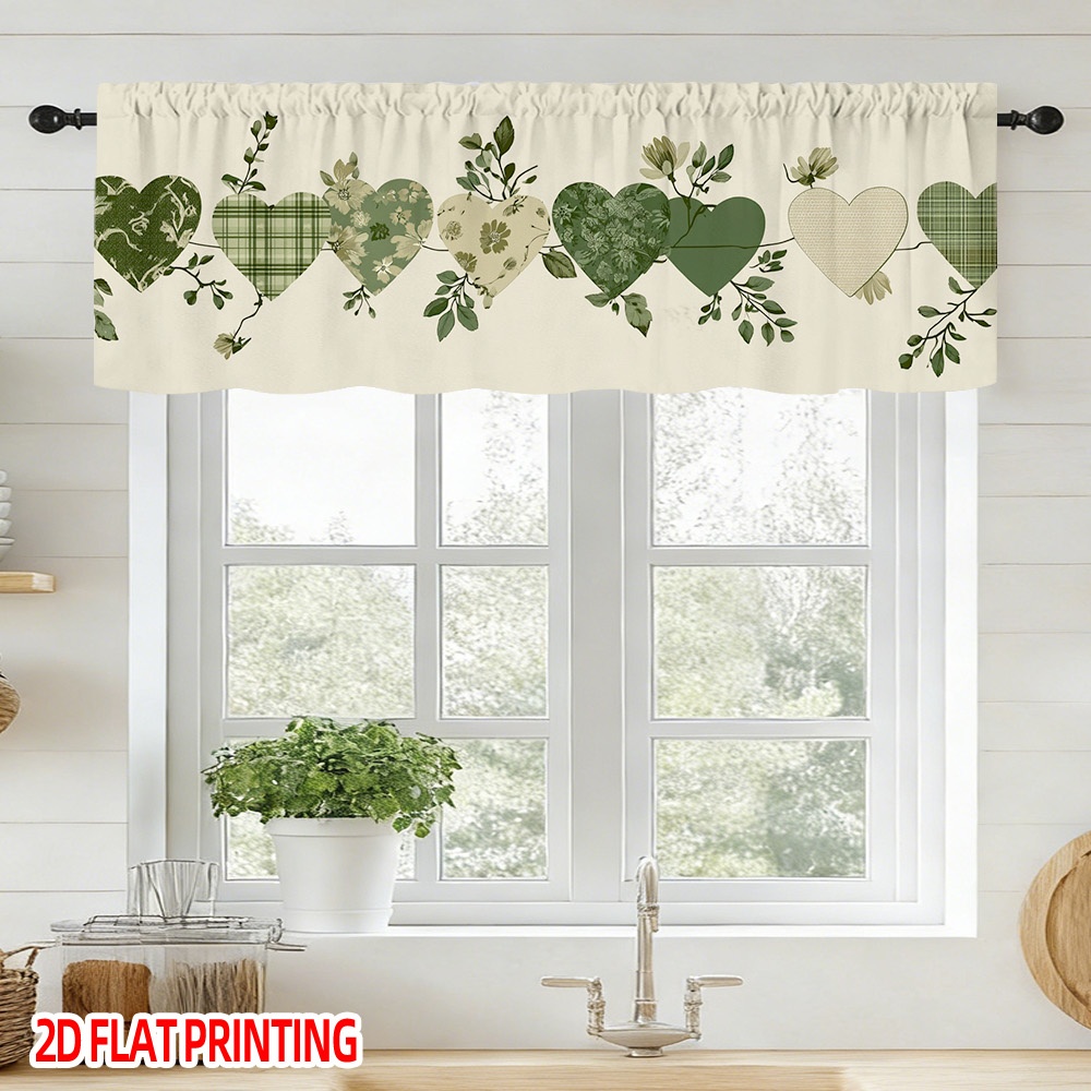 TEMU 2d Flat, 2d Flat Window Curtain, 1pc, Valentine's Heart Window Valance, Semi-sheer Rod Pocket Curtain With Valance, Machine Washable, Suitable