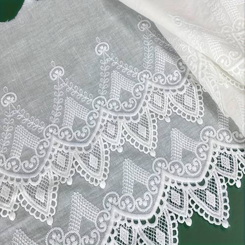 elementbilde 1 yard dobbeltlags blonder med kamskjellkant og hvit broderi - egnet for diy symaskinhåndverk, bryllupskjoler, bordløpere & klær - elegant kamskjellkantdesign, slitesterkt stoff for bluser & klesdekorasjon