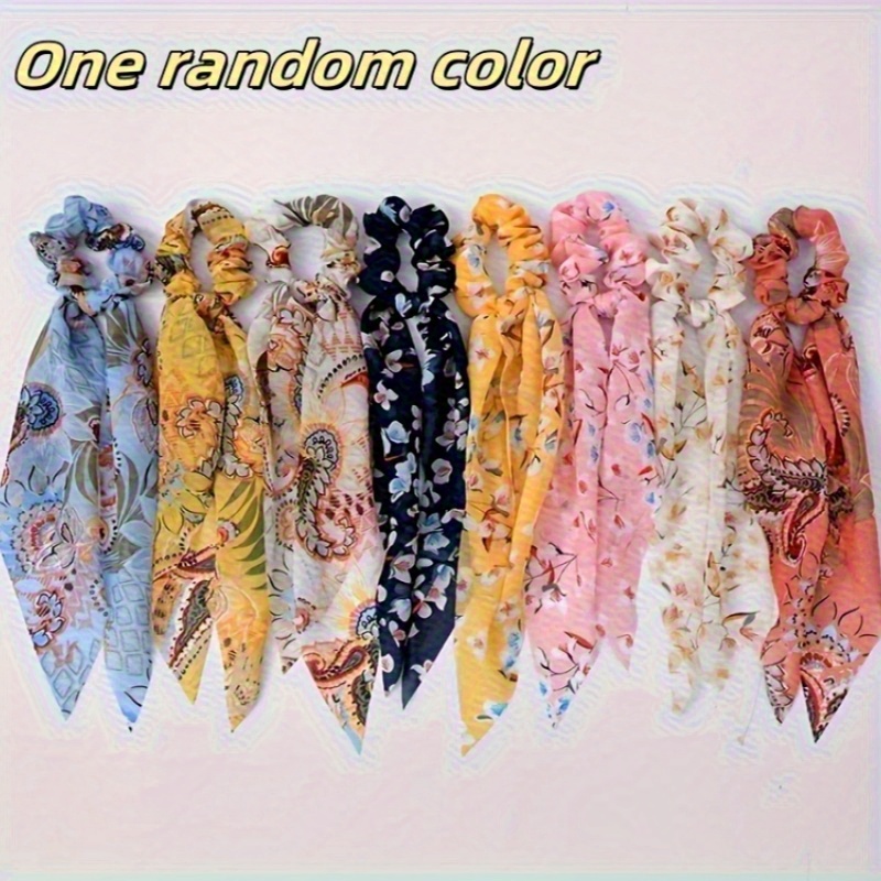 E-shop 8 Arten von Chiffon-Stirnbänder mit Schleife – Elegante Paisley- und Blumenmuster-Dreieckstücher, Weiche Damen-Haarschmuckaccessoires in