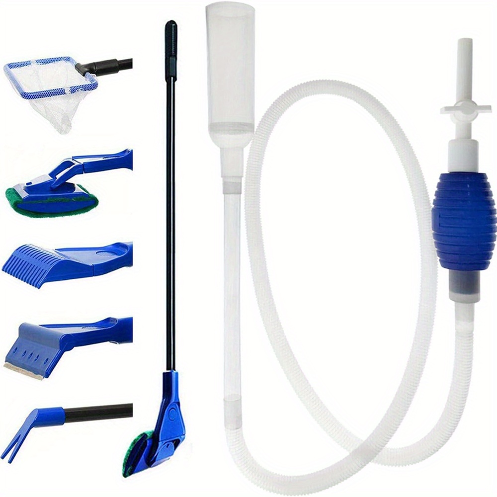 TEMU Manual Water Changer For Fish Cleaning Tools Cleaning Tools Algae Scraper Kit 1 Hairpin, 1 Gravel Rake, 1 Algae Scraper, 1 Fork, 1 Sponge Brush,