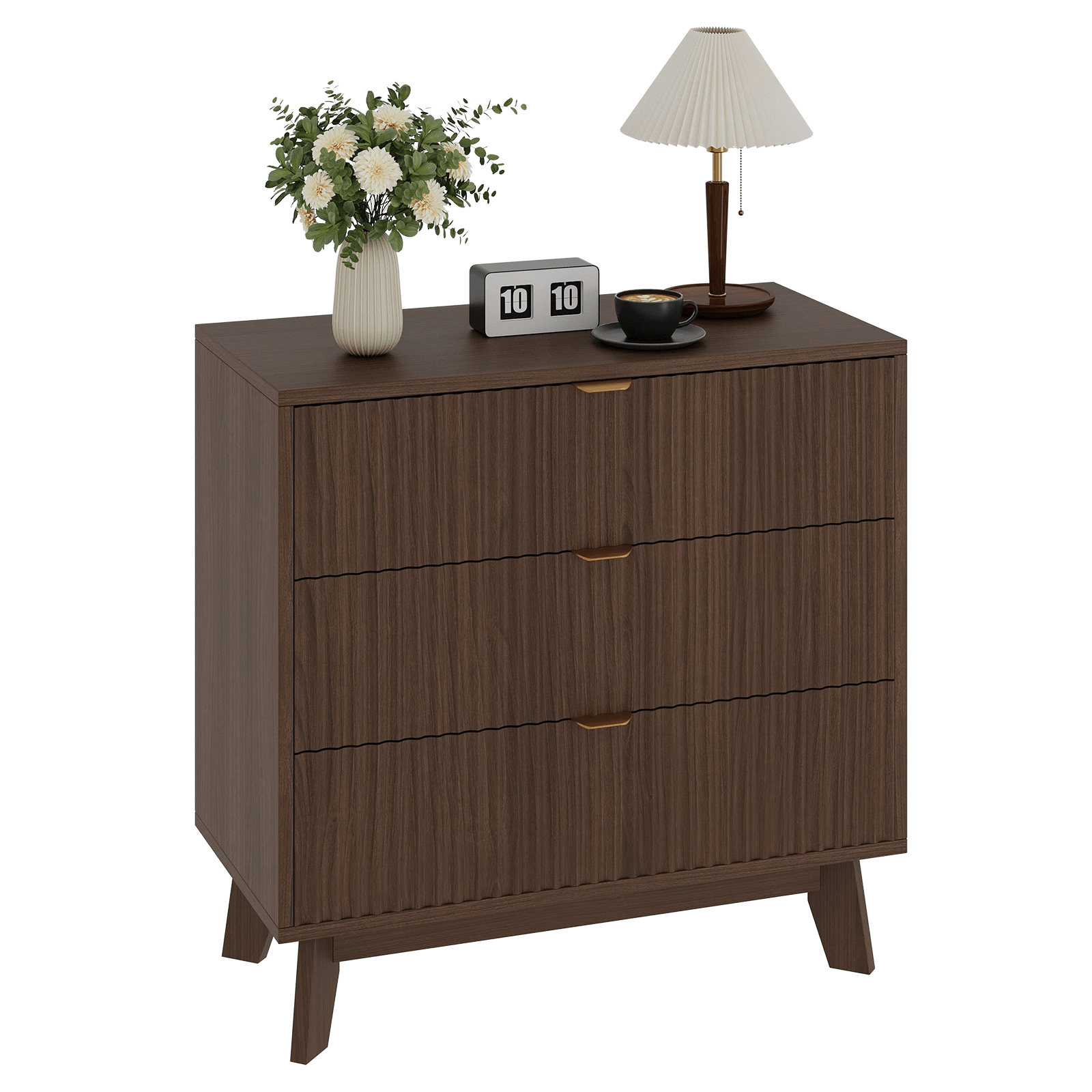 Image of Fluted Chest Of Drawers For Bedroom, Modern 3 Drawer Chest Of Draws With Handles, Storage Cabinet For Living Room And Hallway, 80 X 40 X 79 Cm